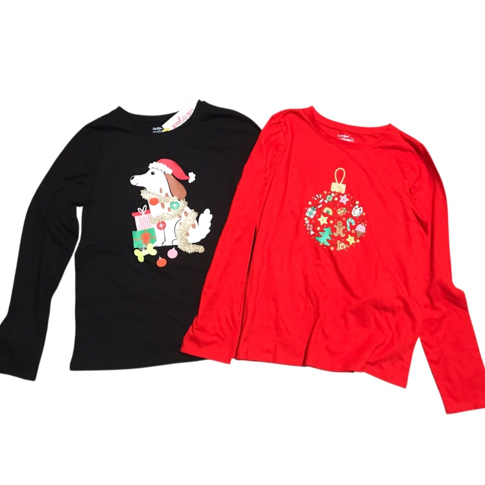 Cat & Jack Kids Long Sleeve Holiday Christmas Shirts Girls Size Large